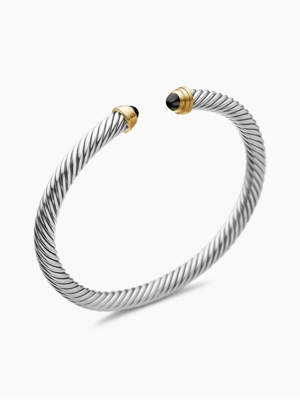 David Yurman Silver Twisted Cable Bracelet with Onyx and Gold Accent